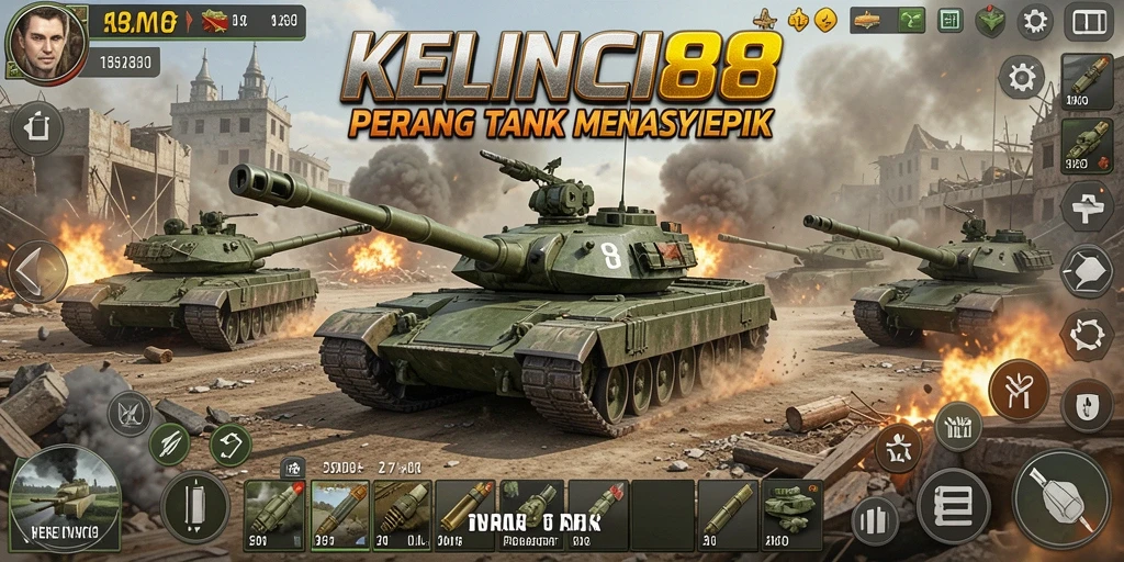 Antarmuka permainan KELINCI88 dengan pertempuran tank yang seru.
