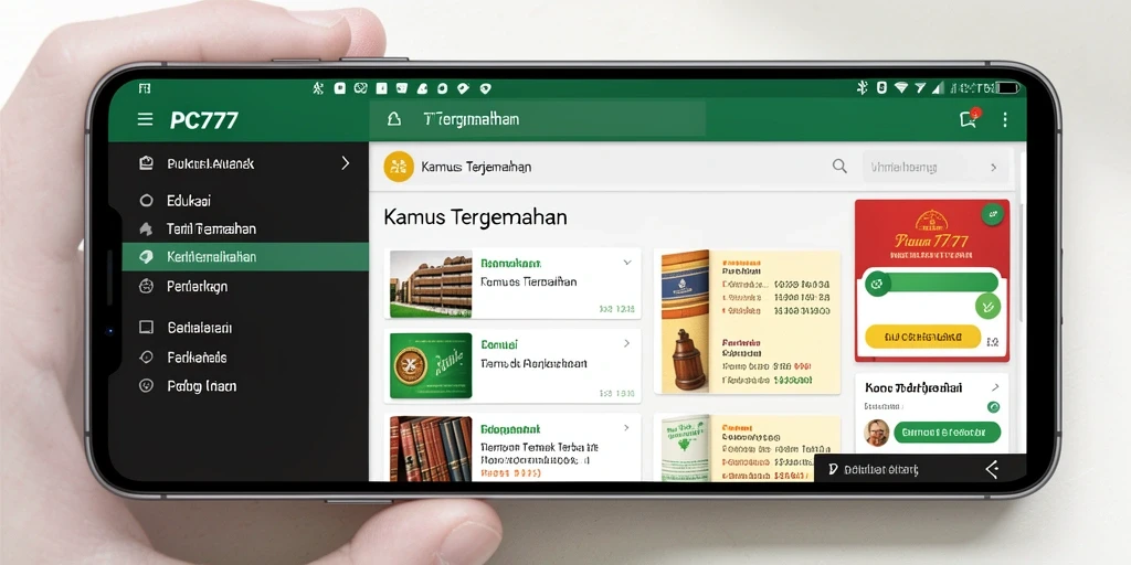 Screenshot antarmuka aplikasi Kamus Terjemahan PC777 yang menarik.